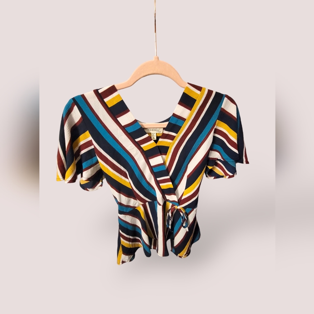 Monteau Fall navy/red striped blouse Size SM